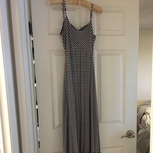 Black & White Striped Open Back Maxi